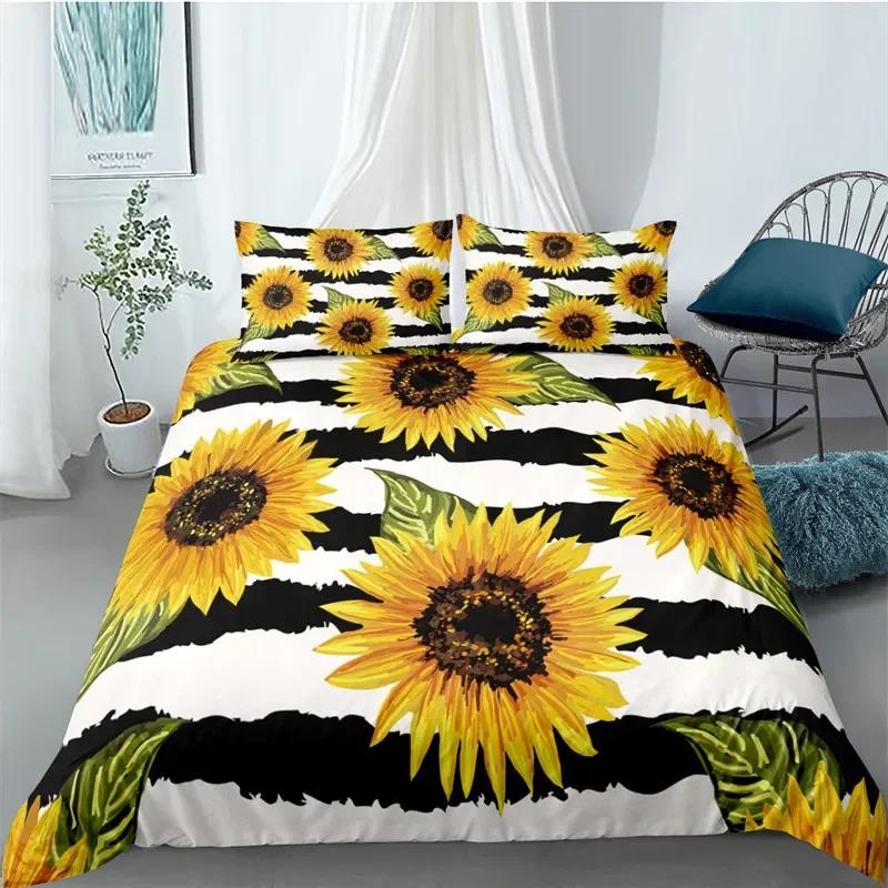 Sunflower Duvet Cover Yellow Flower Bedding Set Single King Microfiber Farmhouse Green Leaves Floral Quilt Cover With Pillowcase