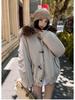 Horns Buckle Big Fur Collar Hooded Cotton-padded Jacket Women's Short Workwear Parkas