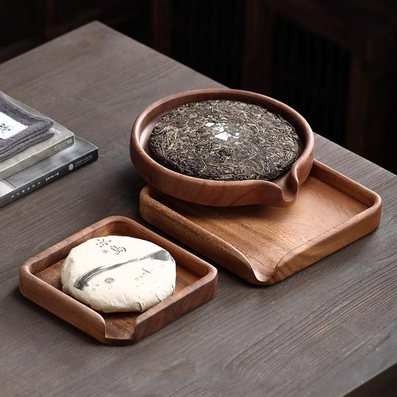 Walnut wood Pu'er tea cake tray storage box, tea tray, fruit tray, new Chinese-style tea set