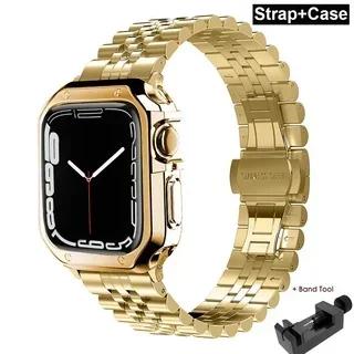 TPU Protector Case+Metal Strap For Apple Watch Ultra Band 49mm 45mm 44mm 41mm 40/38 Stainless steel Bracelet series 3 5 6 se 7 8