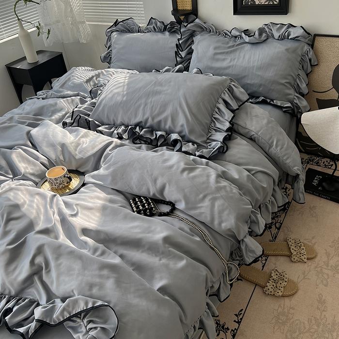 summer ice silk Korean large lace washed silk four-piece set lace mattress cool bed sheet summer bedding