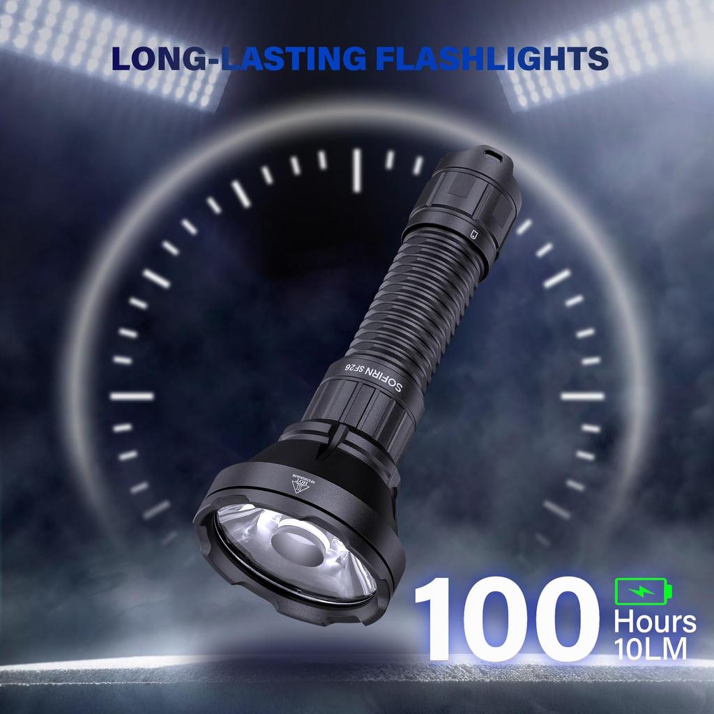 sofirn SF26 LED Handheld High 2000 5 Modes of IPX8 Ideal for Disaster Power and Also for Hiking and Camping Flashlight, Powerful, Military-Grade,