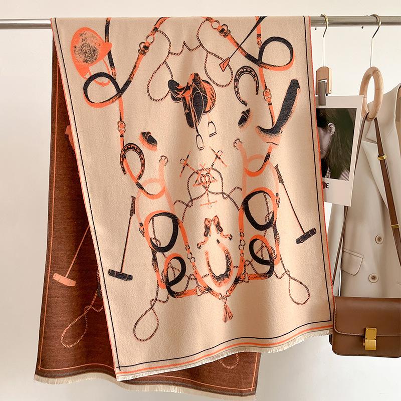 Nouă eșarfă de cașmir imitație de modă retro pentru femei pe timp de iarnă, gât îngroșat și cald, exterior șal cu dublu scop