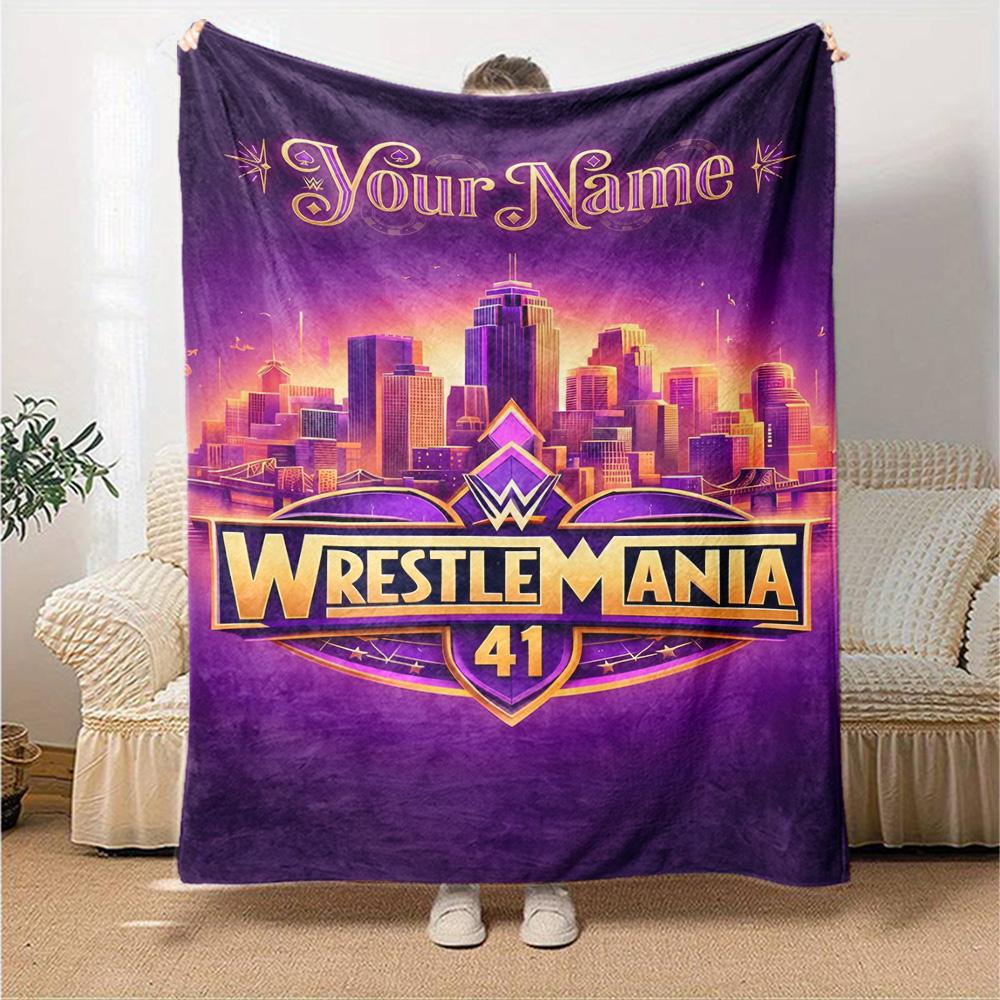 Wrestlemania Customize Text Blanket Lightweight Personalized Blanket Durable Comfort Versatile for Seaside Picnics Sofa Livingroom All-Season Use