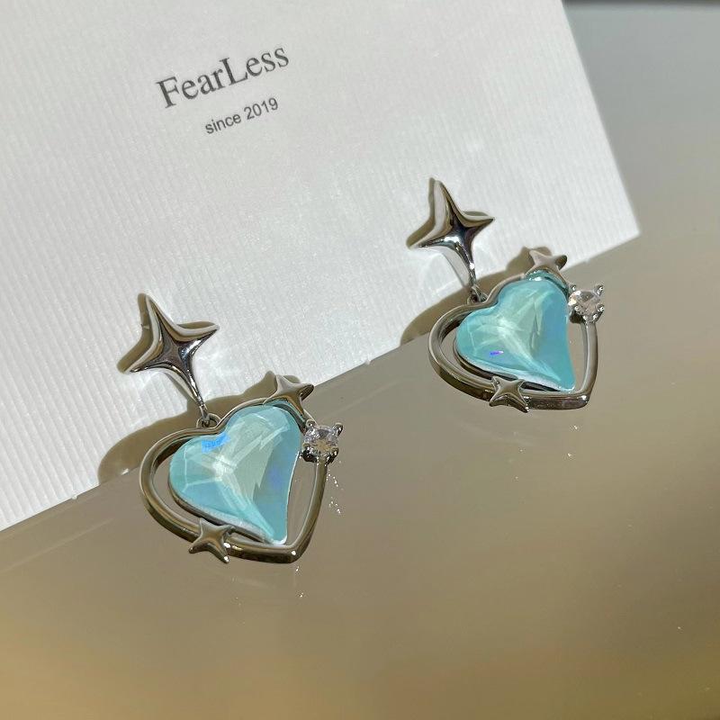 Niche Design High-end Cross Love Stud Earrings Women, Moonlight Sapphire Earrings Fashion Versatile Earrings