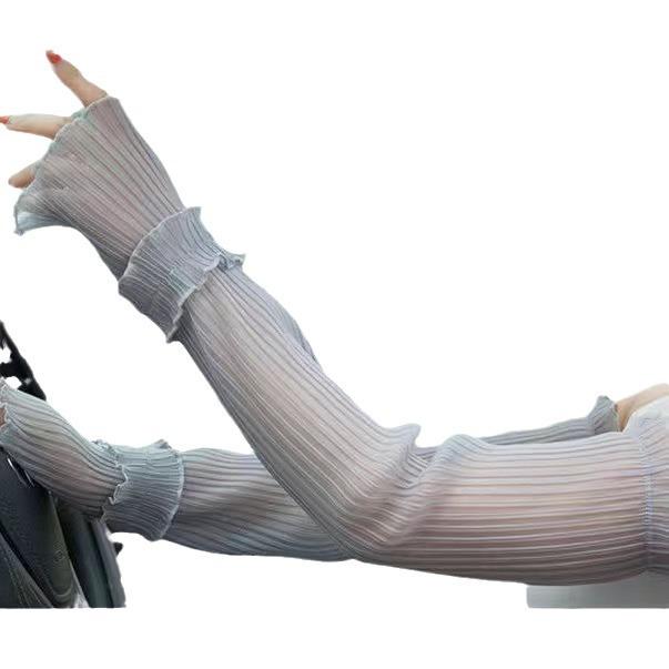 New Summer Sun Protection Sleeves for Women, UV Protection Arm Sleeves, Ice Silk Mesh Gloves, Thin Lace Ice Sleeves