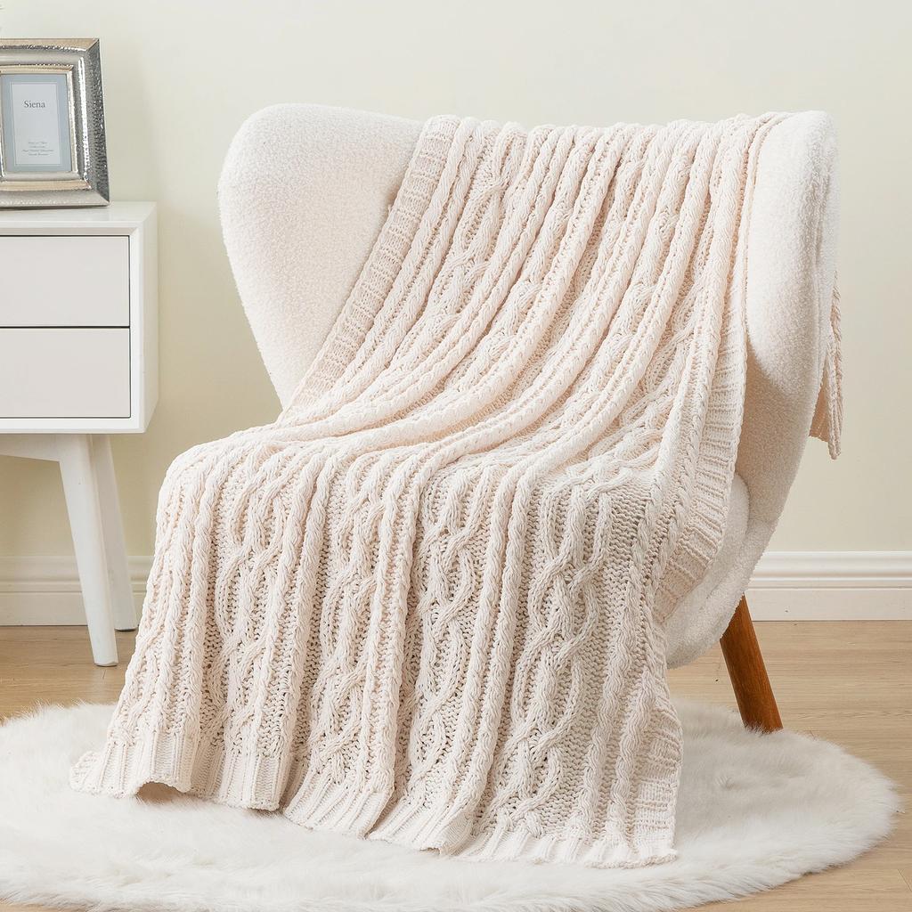 Knitted Blankets Thick Chenille Blanket Plaid Throw Blanket For Sofa Chunky Throws Bedspread On The Bed New Year Decor