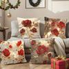 Red Rose & Gold Accent Pillowcase: Shimmering Festive Pattern Cushion Cover For Luxe Holiday Home Sofa Decor