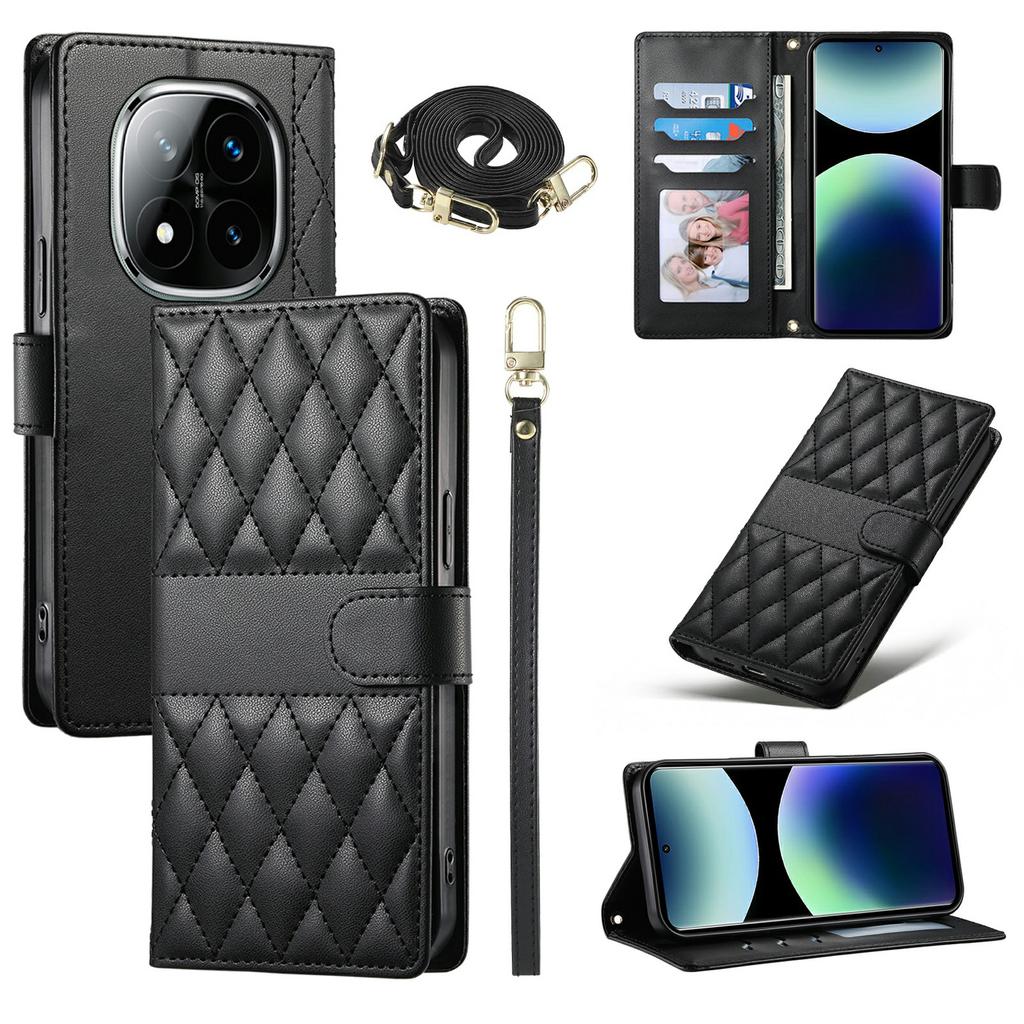 For Xiaomi Poco M8 Pro 5G/Redmi Note 15 Pro+ 5G (Global) Wallet Case Rhombus Stitching Stand Leather Phone Cover with Long/Short Strap