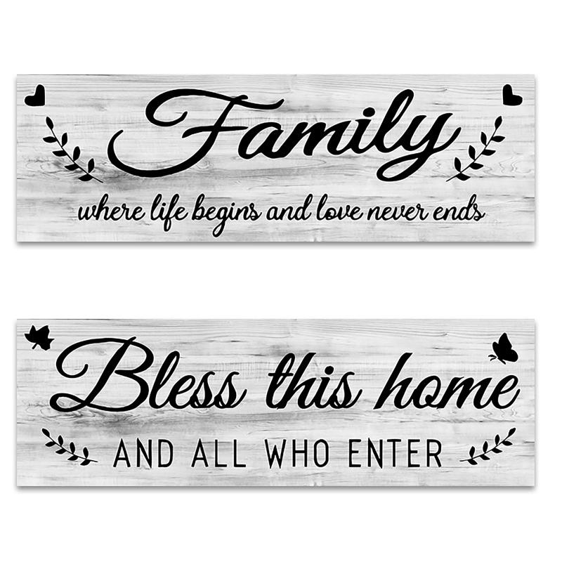2pcs Wooden Signs Bless This Home Family Farmhouse Wall Art Decor For Bedroom Living Room Office