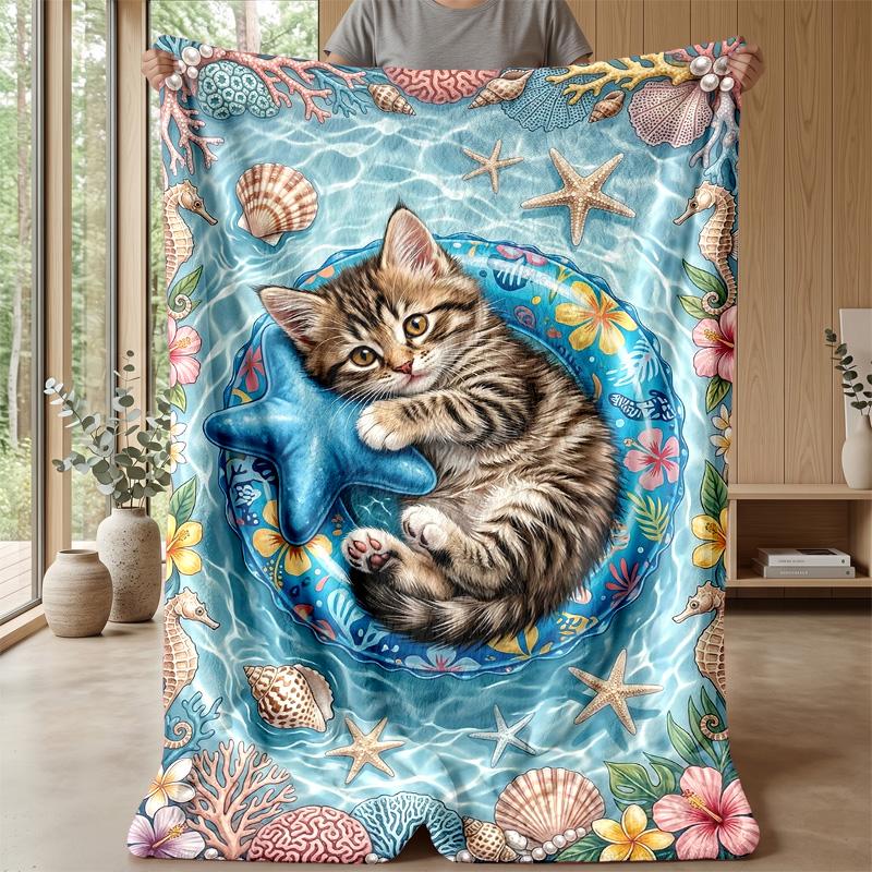 Underwater Cat Adventure 3 Theme blanket Lightweight Warm Flannel Blanket Decorative Throw Blanket for Home Decoration