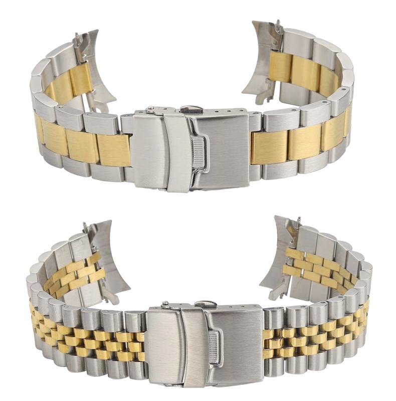 22mm Gold-Schwarz Edelstahl Uhrenarmband für Casio MDV-106 MDV-107 2784 Armband Gebogenes Metall-Armband Faltverschluss Armband
