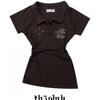 The Pink Slim FiT LeTTering PrinTing EyeleT Collar ShorT Sleeve T shirT