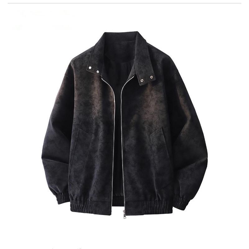 Men's Trendy American Style Leather Bomber Jacket - Loose Fit, Lapel Short Motorcycle Design for Autumn