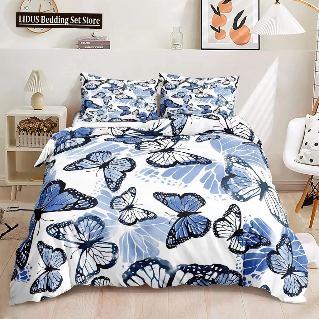 Butterfly Duvet Cover Set Full Size,Rainbow Butterfly Bedding Set For Girls,Rainbow Butterflies Comforter Cover Set,Pink Purple