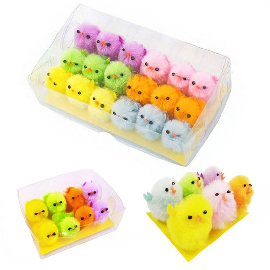 Mini Plush Easter Chickens Furry Fake Pom Chicks Miniature Farm Animals Figurine for Party Favors DIY Crafts Table Decoration