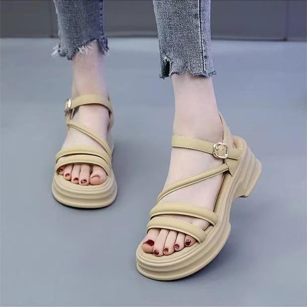 Internet celebrity Roman sandals women's summer models 2025 new super fire muffin thick-soled mid-heeled skirt, thick-heeled sandals