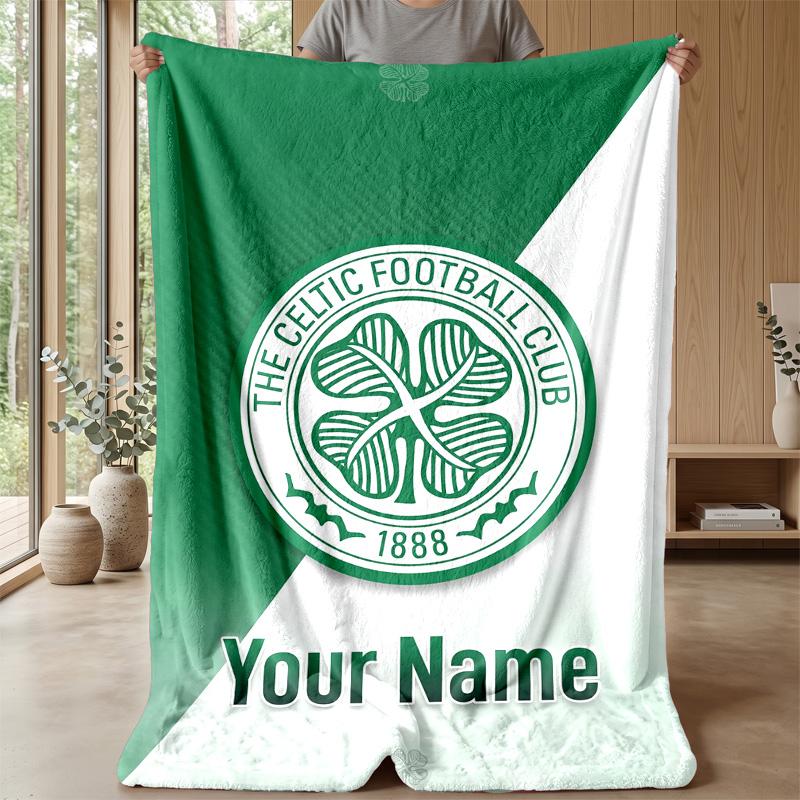 Custom Text Flannel Throw Blanket, Lightweight Cozy Bed Sofa BlanketCeltic FC