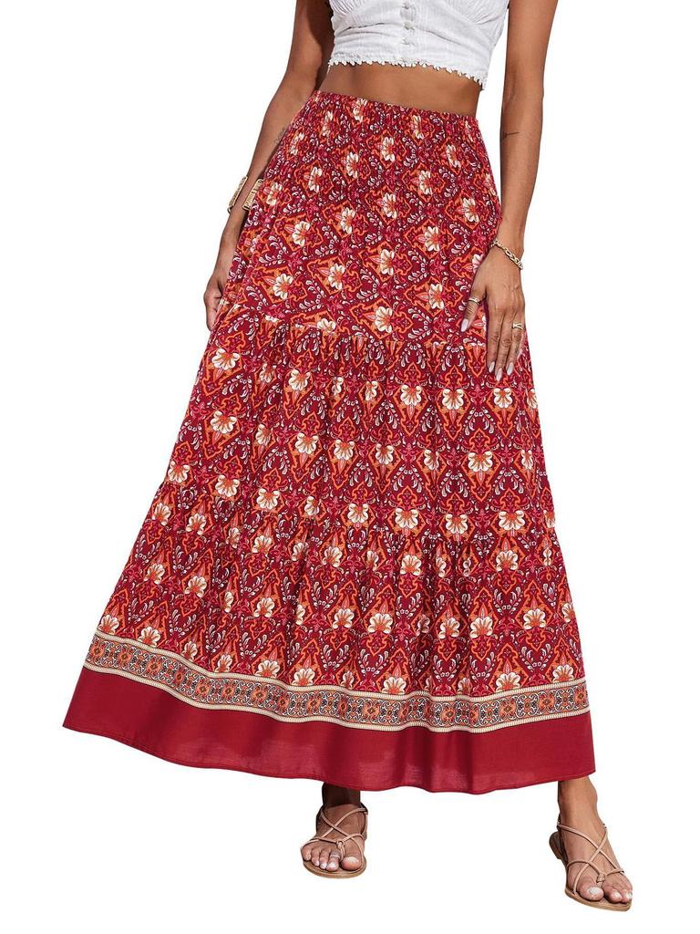 Bohemian High-Waisted Long Printed Skirt for Women - Casual Beachwear