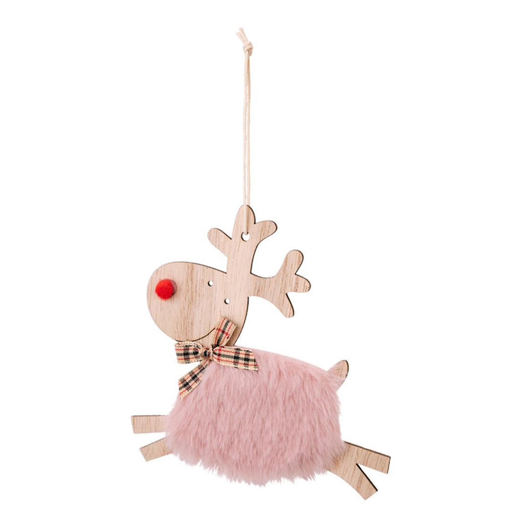Christmas Elk Hanging Ornament Gifts Wooden Reindeer Plush Pendants Christmas Tree Decor