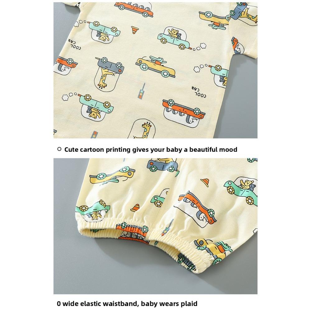 Kids Cotton Short Sleeve 2Pcs Set, Summer Shoulder Snap T-shirt & Shorts for Toddler Boys Girls
