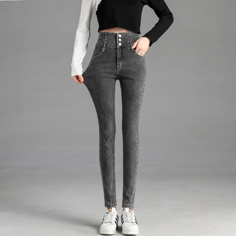 High-Waist Skinny Velvet-Lined Jeans - Women s Casual Japanese Korean Style, Autumn/Winter 2025. Size 31