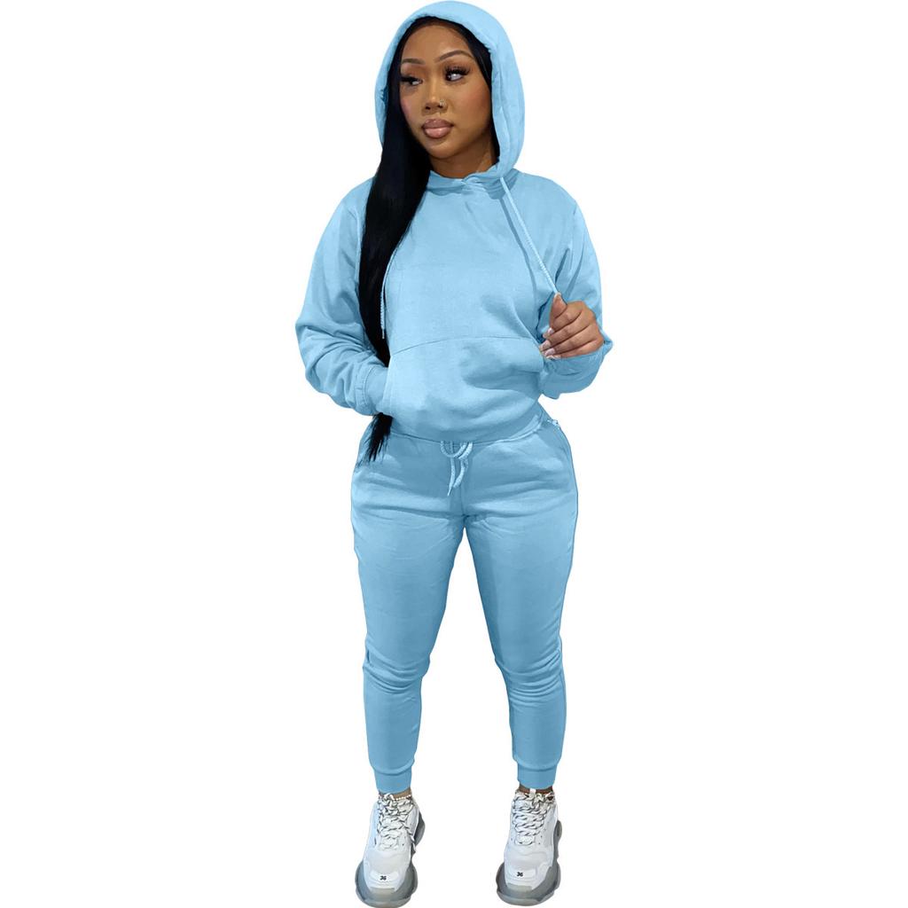Einfarbiges Hoodie-Trainingsanzug-Set Damen Langarm Kapuzenoberteil Kordelzug Jogginghose Täglich Lounge Straße Lässig Sportbekleidung