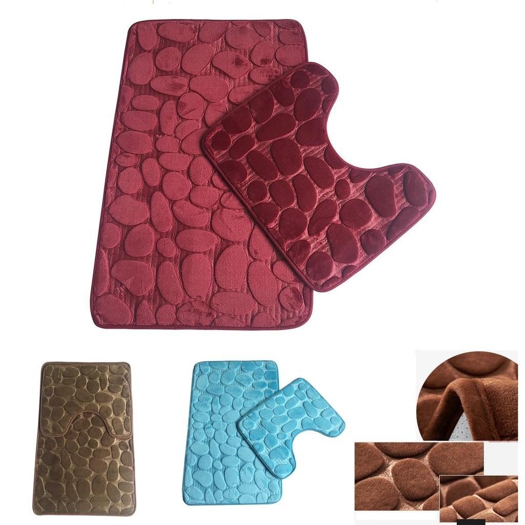 Chic Pebbles Bath Mat And Pedestal Memory Foam Set Delightfully Soft Non-slip Bathroom Rugs