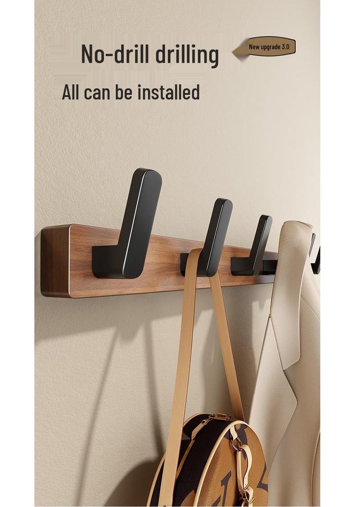 No-Drill Solid Wood Wall-Mounted Clothes and Hat Hook for Entrance or Hallway