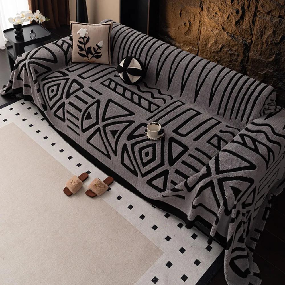 Fashion Full Cover Bohemian Style Sofa Protector Geometric Pattern Anti-slip Sofa Blanket Thicken Warm Sofa Cover Living Room