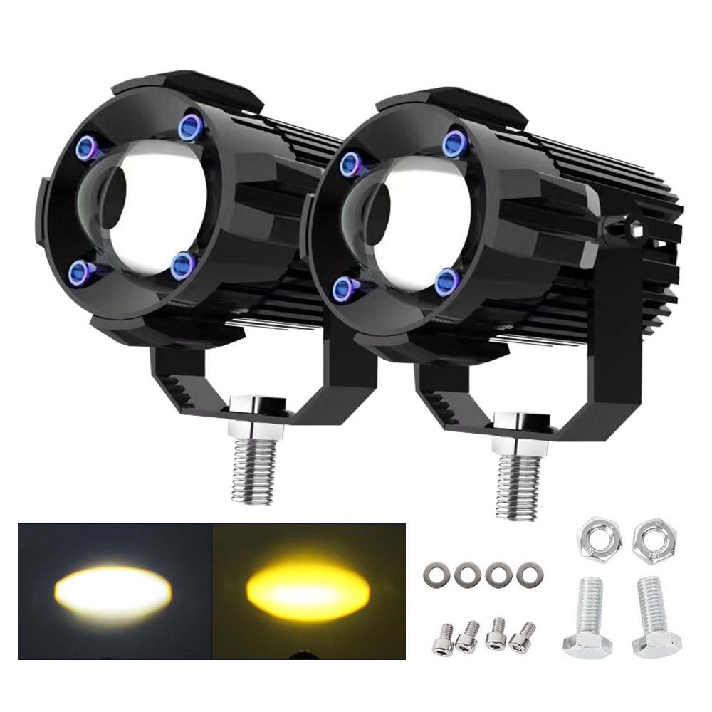 2Pcs Motorcycle LED Spotlight Aluminum Shell White Yellow Light High Power Headlight with Cooling Fan