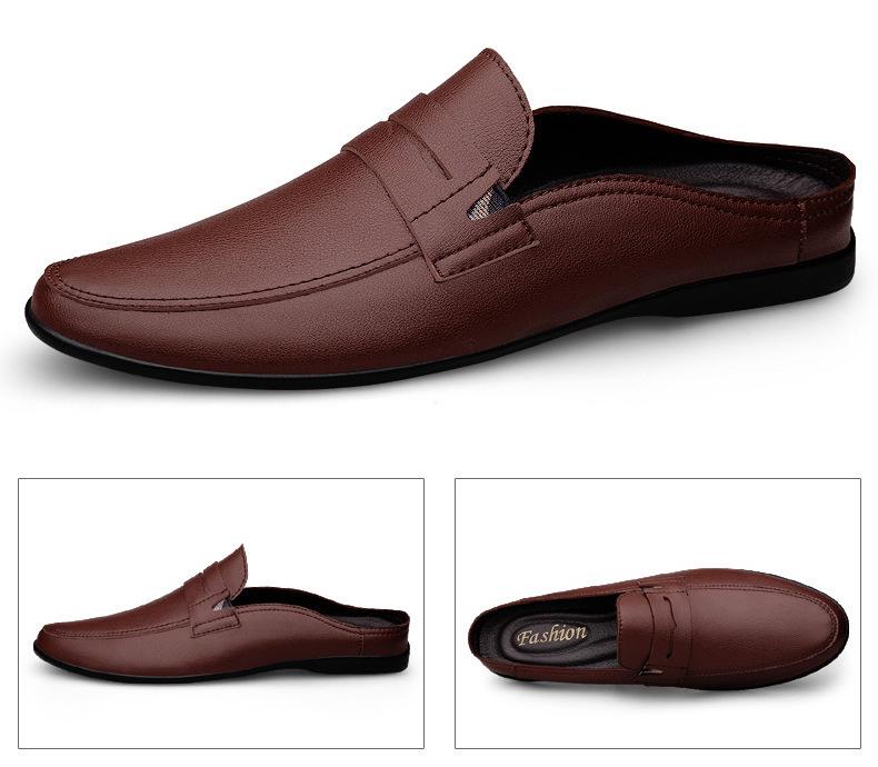 Men's Leather Slip-On Loafers: Backless Mules & Closed-Toe Lazy Driving Sandals