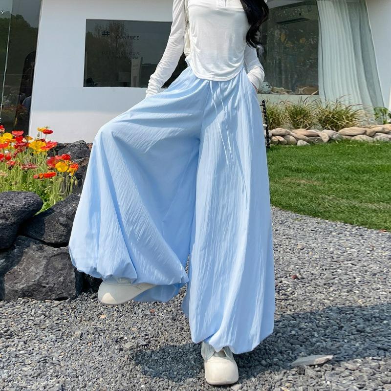 Letní tenké volné devítidílné kalhoty Bud Culottes pro ženy, ležérní široké kalhoty, nadýchané bloomerky s pocitem lenosti