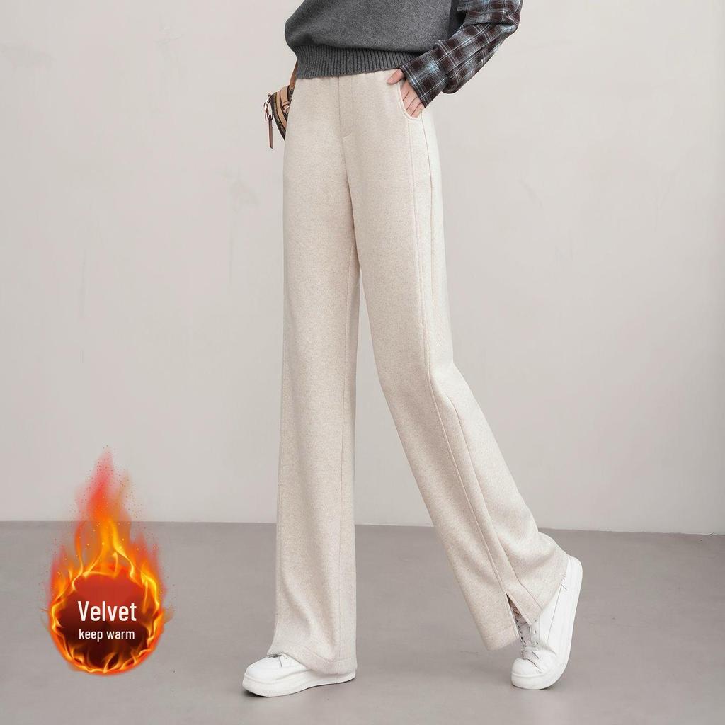 Women's High-Waisted Wool Wide-Leg Pants - Cozy Autumn/Winter Slimming Casual Trousers
