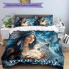 3PC Custom Name "Native Spirit Moon Wolf" Bedding Set Duvet Cover Closure Includes 1 Duvet Cover & 2 Pillowcases for Bedroom
