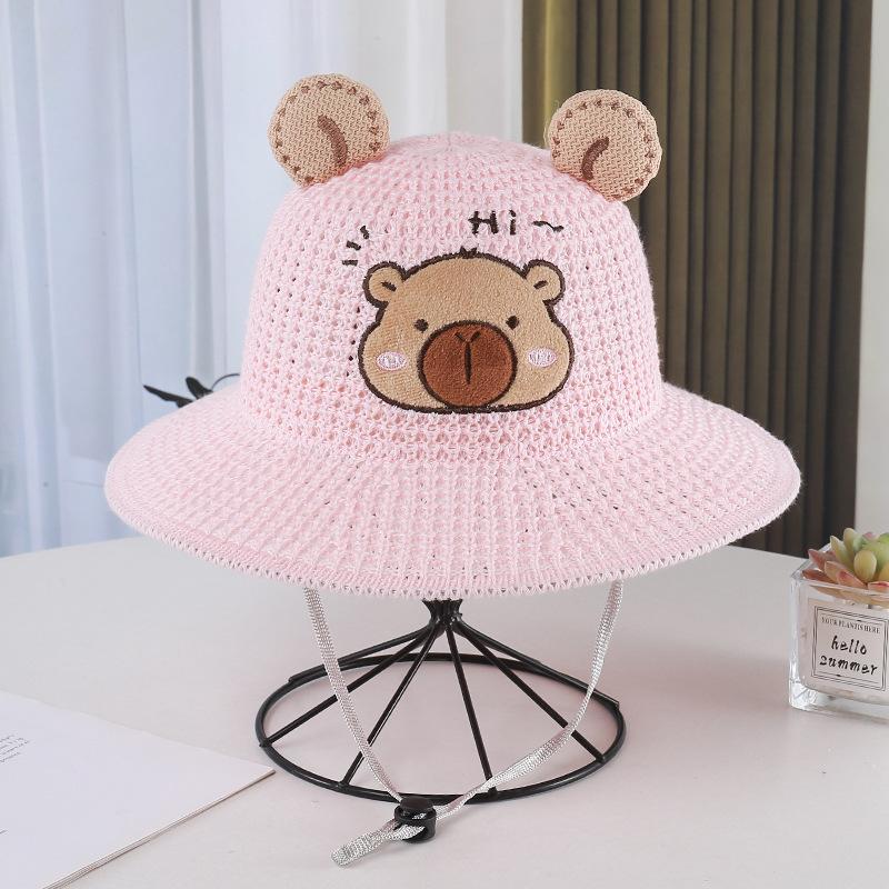 Children'S Sun Protection Hat Summer Cute Bear Ears Bucket Hat Breathable Boys And Girls Basin Hat Cartoon Sun Protection