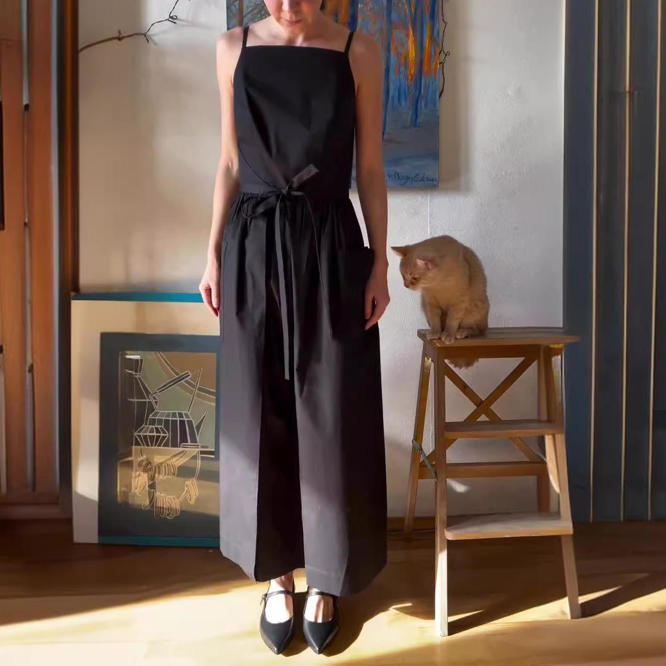 

Летнее европейское и американское платье с квадратным вырезом, завязкой на талии, однотонное, с карманом XXXL чёрный