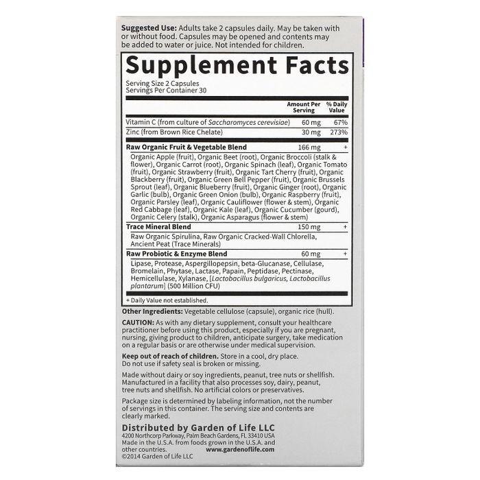 Garden of Life Vitamin Code Raw Zinc Veggie Capsules, 60 Count - 2 Pack