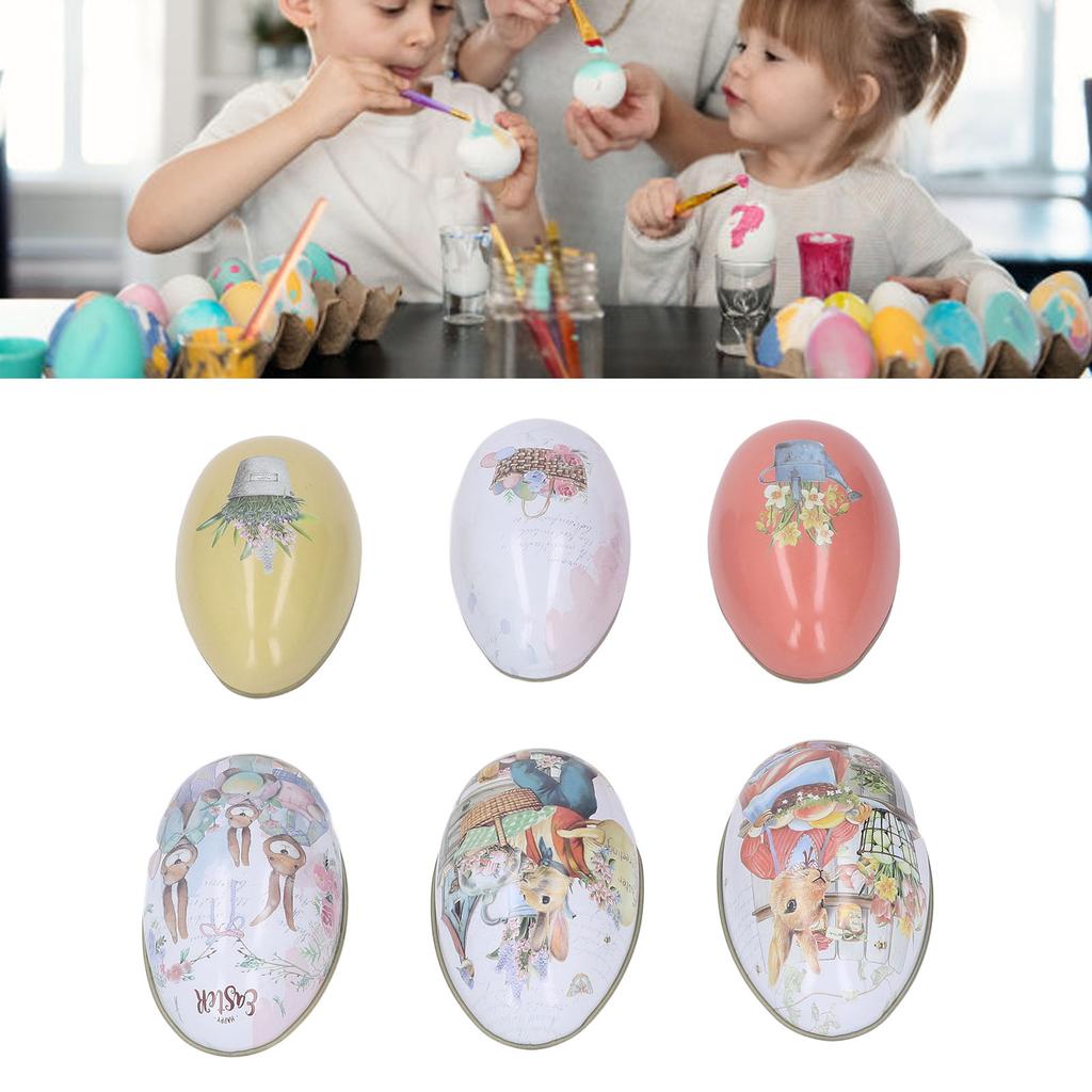 6pcs Iron Easter Egg Shaped Tins Candy Box Jewelry Canister for Easter Holiday Party Supplies Easter Egg Ornament