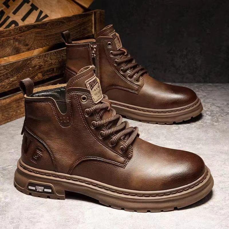 Men Ankle Boots Retro British High-top Men Boots Fashion High Quality Leather Shoes 2024 New Outdoor Men Motorcycle Boots