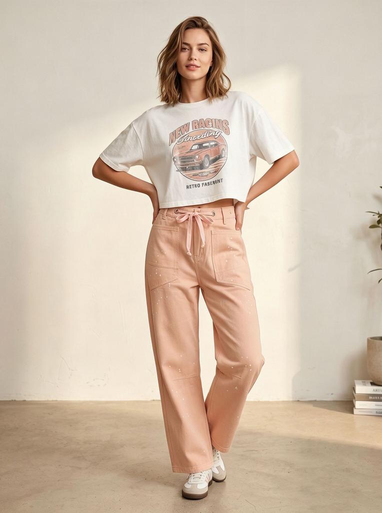 European and American eight-color optional splicing patch splashing ink design fashionable personalized women's jeans