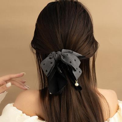 Hepburn Style Black Bow Grab Clip Female High-End Disc Hair Clip Hair Volume Shark Clip Headgear Hairpin