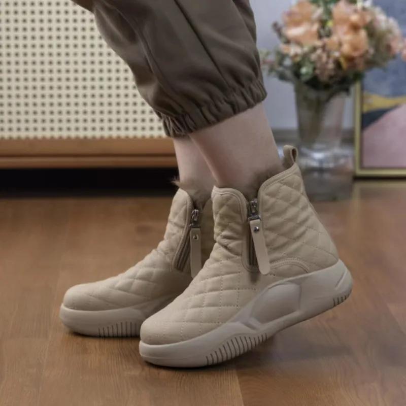 Fashion Hot Sale Women's Shoes Side Zipper Women's Boots Winter Round Toe Plush Fleece for Warmth Solid Short Barrel Platform Snow Boots