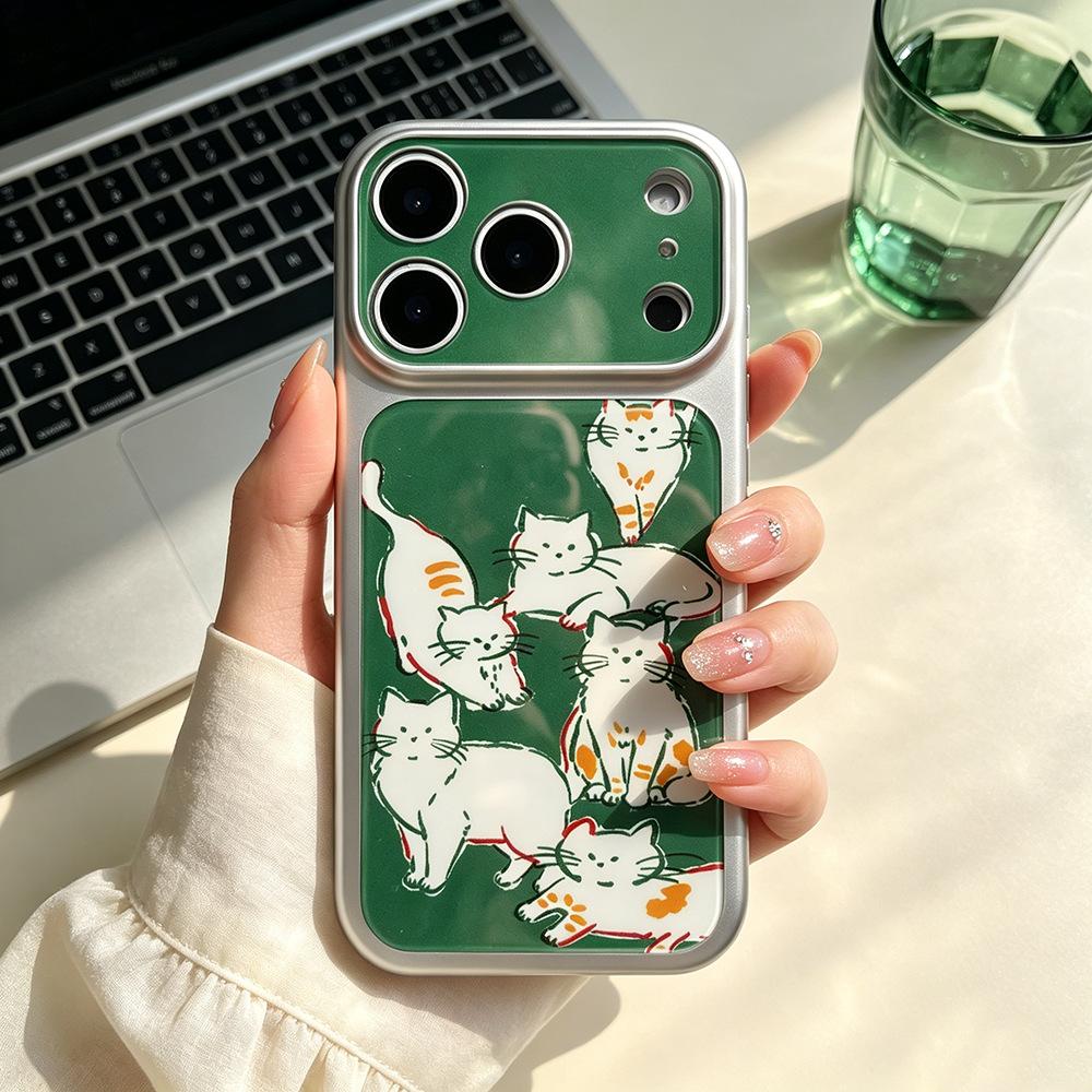 Green bottom cat is suitable for Apple 16Pro creative iPhone15 niche advanced sense 17ProMax mobile phone case female