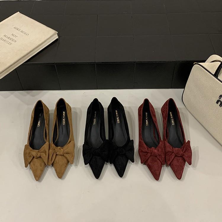 Soft-soled Single Shoes Women's Shallow Mouth 2025 New Autumn Pointed Head Shallow Mouth Thick Heel Soft Leather Bow Fairy Women's Shoes Tide