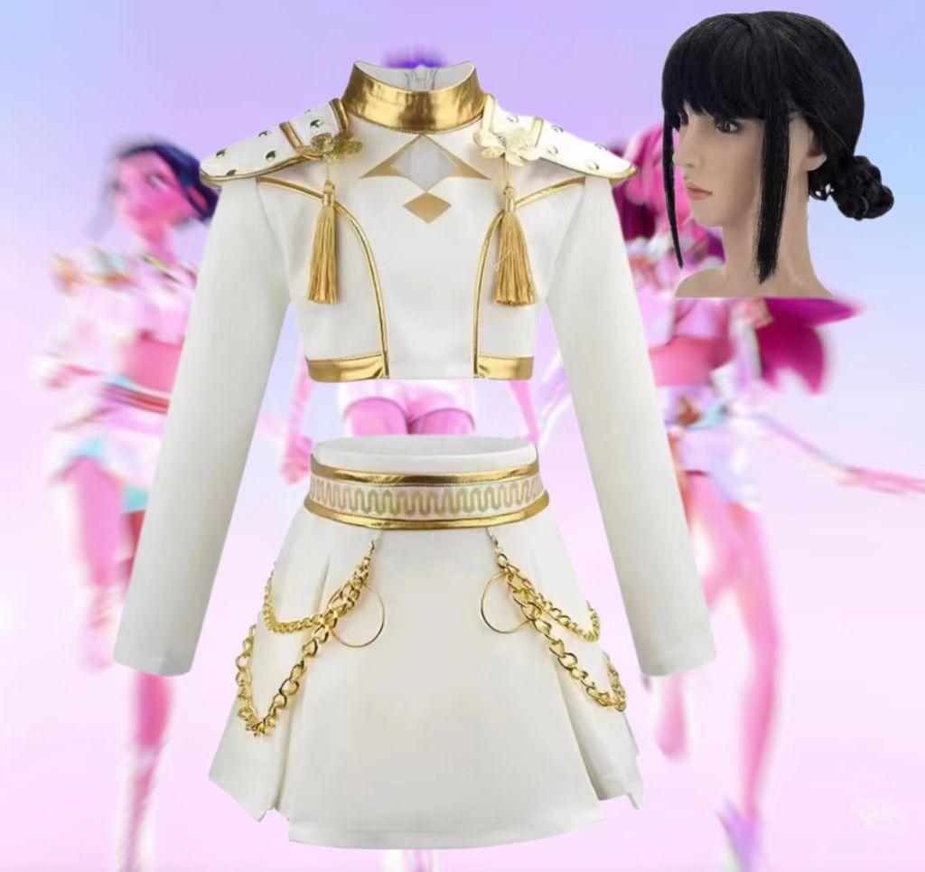 Girls Halloween Carnival Idol Roleplay Suit KPop Singer Zoe Cosplay Costume Wig Prop Set Kids Birthday Party Anime Clothing