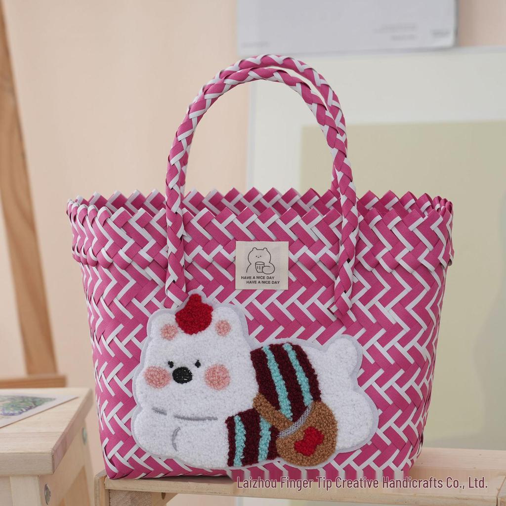 Woven Sausage Puppy Large Capacity Handbag - Cute Vegetable Basket Souvenir Gift for Girls & Commuters