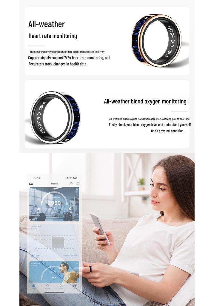 Multifunctional Bluetooth Smart Ring: Heart Rate, Blood Oxygen, Sleep Monitoring, Short Videos, Photos