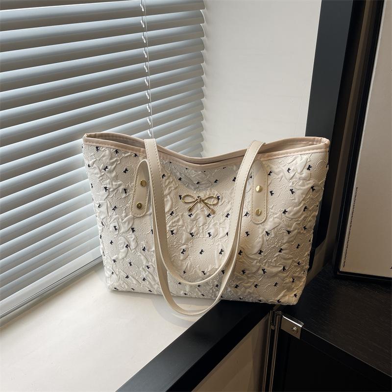 

Женская портативная сумка-тоут большой вместимости, летняя популярная новая красивая сумка на плечо/подмышку с бантом белый