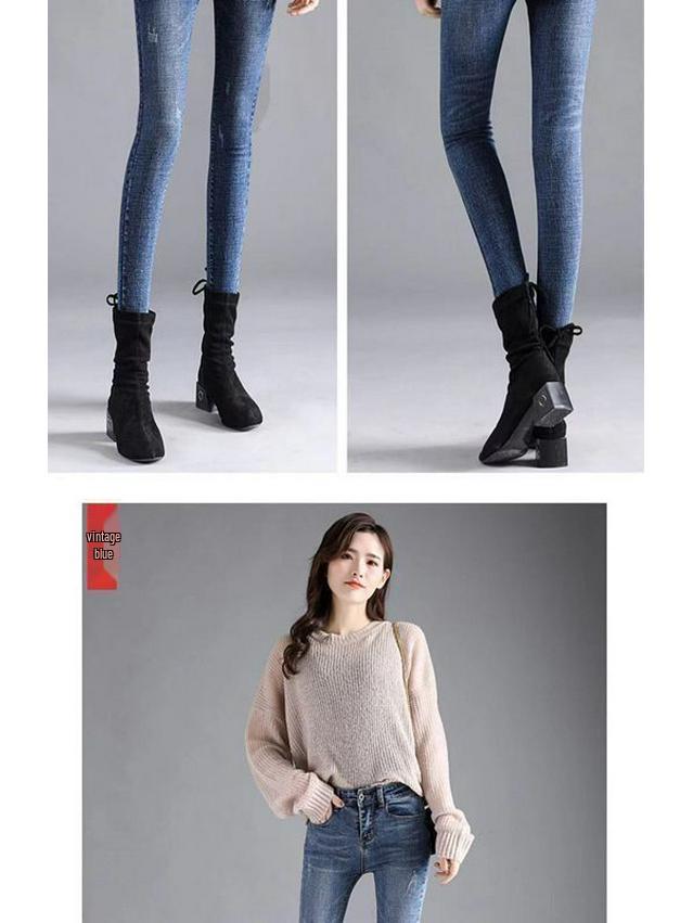 Women's High-Waisted Skinny Stretch Denim Jeans - Fleece-Lined, Slimming, Versatile, Spring/Autumn Pants